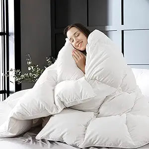 WhatsBedding Feather Down Fiber Comforter Duvet Insert Queen 90"x90" | Filled with Feather and Down Fiber, All Season, 100% Cotton, Luxury Hotel Bedding Style