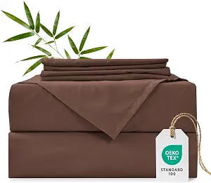 MCO Cooling Queen Sheets Set, Rayon Derived from Bamboo Sheets, Luxury & Silky Bedding Set with 16" Deep Pocket (Queen, Chocolate Brown)