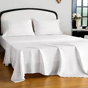 King Size Tencel Lyocell Cooling Sheets, Silky Soft Sheet Set with 16 Inch Deep Pocket, Breathable Eucalyptus Bedding for Hot Sleepers, White