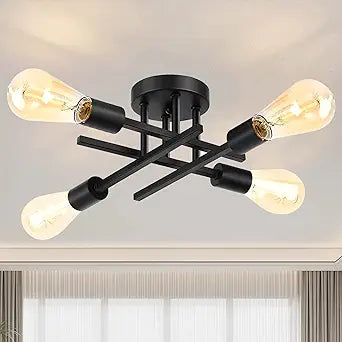 Ceiling Light, 4-Light Matte Black Semi Flush Mount Ceiling Light Fixture