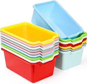 WUWEOT 16 Pack Cubby Bins Classroom Toys Bins, Plastic Books Storage Bins, Easy-to-Grip Stackable Crafts Organizer for Classroom, Nursery, Playrooms And Home Organization
