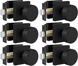 Goldenwarm Black Closet Door Knobs, Matte Black Passage Door Knob Interior for Hallways, Closets, Zinc Alloy Interior Door Knobs, Heavy Duty Modern Square Door Knob (6 Pack)