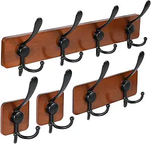 evory Rustic Coat Rack Wall Mount, 10 Hooks, 18.88'' Long, Solid Wood,Brown