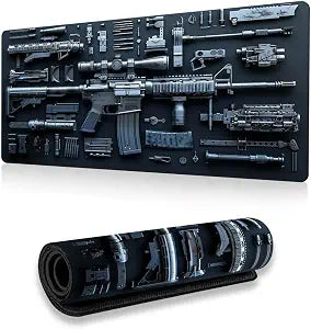Large Gaming Mouse Pad 31.5x11.8 Inch Non-Slip XL Black Gun Extended Desk Mat | Stitched Edges, Waterproof Surface, Fit Laptops/Keyboards, Anti-Fray for Home/Office/Gaming
