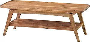 AZUMAYA Tray Edge Natural Acacia Wood Coffee Table NET-615 with Under Rack Storage Easy KD Furniture