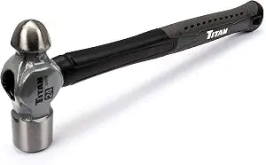 Titan 63016 24oz Ball Pein Hammer, Forged Steel Head, 13.5" Shock Absorbing Fiberglass Handle with Textured Rubber Grip
