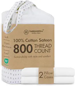 Threadmill 800 Thread Count Cotton King Pillowcases, Sateen, White, 2-Piece