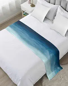 Blue Ombre Bed Runner Scarf King Size, Coastal Beach Modern Abstract Art Luxury Bed Throw Runners & Scarves for Twin Full Queen King Foot of Beds, Bedroom Hotel Wedding Room Decoration, 94"x20"