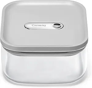 Caraway 1qt Glass Airtight Food Storage Container with Lid Non-Toxic, BPA-Free Kitchen Storage Container Stackable, Space-Saving Airtight Container for Dry Goods and More - Gray