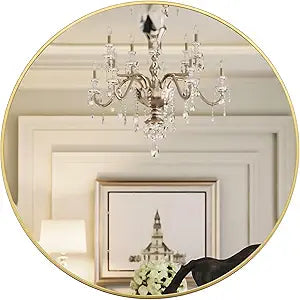Gold Round Mirror, 24 inch Round Bathroom Mirror, Gold Circle Mirror for Bathroom, Wall Decor for Living Room, Entry Way, Bedroom, Metal Framed
