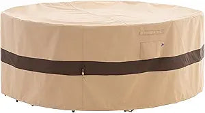 WJ-X3 Round Patio Furniture Cover, 84" D x 31" H, Waterproof, UV Resistant, Anti-Fading Outdoor Cover for Round Dining Table and Chairs Set, Beige & Coffee