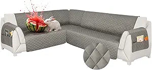 Waterproof Sectional Couch Covers L Shape Sectional Sofa Covers for Pets Washable Non-Slip 6PCS U Shaped Sofa Slipcovers Dog Couch Cover Corner Furniture Protector (X-Large, Middle Gray)