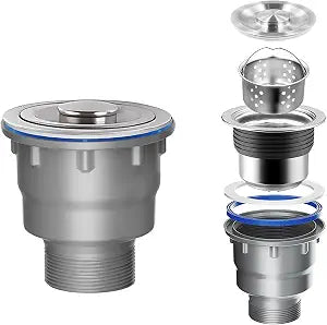 3-1/2 Kitchen Sink Drain Assembly Kit 304 Stainless Steel Sink Strainer Drain Basket Replacement with Sink Stopper Sealing Lid Fit Standard Sink Drain Hole for Kitchen Bathroom