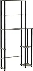 Furinno Turn-N-Tube Over The Toilet Storage, 5 Shelves Bathroom Organizer Space Saver Rack, French Oak Grey/Black