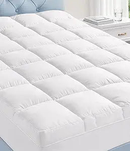 Fracho Cotton Mattress Topper Queen Size, Extra Thick Pillow Top Mattress Pad Cover with Breathable Pure Cotton Surface, Cooling Plush Bed Topper for Back Support, 8-21" Elastic Deep Pocket, White