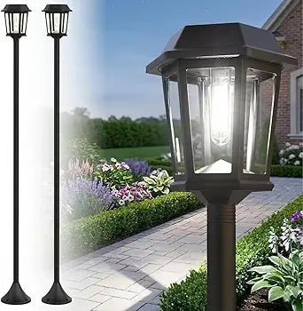 2 Pack Solar Lamp Post Lights Outdoor, 61 Dusk to Dawn Solar Pole Lights for Outside, 6000K Cool White Waterproof Floor Lamps for Patio, Yard, Pathway, Driveway