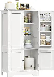 TEENFON 43'H Pantry Cabinet with 4 Doors, Kitchen Cabinet with 6 Door Shelves, Storage Cabinet-Kitchen Pantry for Living Room, Dining Room, Bathroom, White