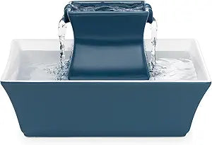 PetSafe Drinkwell Pagoda Pet Fountain,70 oz/ 2L Capacity,Elevated Indoor Ceramic Cat Fountain, 2 Levels of Free-Falling Streams, Included Carbon & Foam Filter Provide Fresh Water with Every Sip, Blue