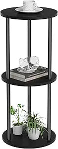 11.8'D Round Drink Table - 3-Tier Small Side Table with Wood Legs, End Table for Small Space, Balcony & Office | Space-Saving, Multi-Functional (Plants, Books, Drinks), Black