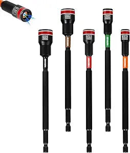 Geinxurn Impact Nut Driver Set, 5 Pieces 6Long 1/45/163/87/161/26 Point Alloy Steel Magnetic SAE Nut Setter Set Use For Require Installing 1/4 Hex Shank Impact Driver with Case Box