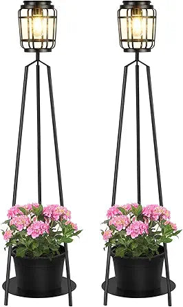 TOWPONICS 2-Pack 40.75'' Solar Lights with Plant Stands, Solar Powered Outdoor Floor Lamp with Planter, IP65 Waterproof Outdoor Lamp for Patio Deck Porch Yard Garden Decor, 8-12 Hours Lighting
