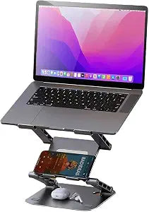 Adjustable Laptop Stand with 360,3-Tier Ergonimic Foldable Sitting/Standing Laptop Riser for Desk Compatible Rotating Base