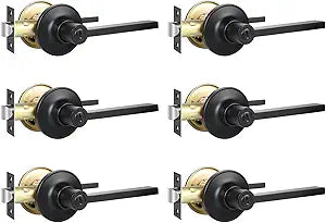 RAZCC Privacy Door Levers, 6 Pack Matte Black Door Handles, Bed and Bath Door Locksets Heavy Duty Keyless Interior Handles, Reversible for Left Right Handed Doors