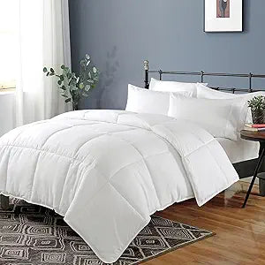 Dafinner 100% Cotton Cover Comforter Full Size, Lightweight Down Alternative Duvet Insert with Lyocell & Climaloft Blend Fill, Breathable Microfiber Comforter for Hot Sleeper (82x86, White)