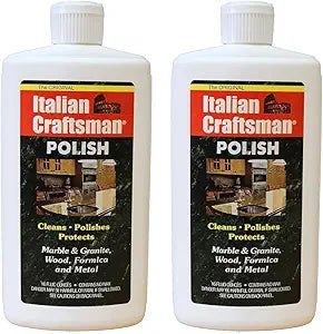Granite & Mable Polish - Cleans & Protects - Italian Craftsman Made in The USA - Pack of 2 16 Oz ea - Multi-Surface Kitchen & Bathroom Cleaner Polishes Wood Formica Metals Cleans Furniture Sinks