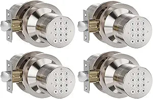 HIDALIFE Door Knob with Keypad, Keyless Entry Door Lock, Front Door Knob Child Proof, Auto Lock, Easy Installation for Home, Office, Apartment, Garage Security,Satin Nickel 4pack