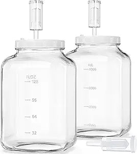 Folinstall 1.5 Gallon Large Fermentation Jars with 2 Airtight Lids and 3 Airlocks, Wide Mouth Glass Mason Jar with Scale Mark, Pickle jars, Mead Making Kit, Kimchi Containers, 2 Pack