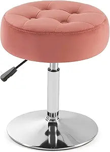 Gitrah Pink Vanity Chair for Makeup Room Round Velvet Pink Ottoman Tufted Makeup Chair Vanity Stools for Bathroom Height Adjustable 360 Swivel