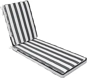 AAAAAcessories Outdoor Chaise Lounge Cushions, Fade-Resistant, Waterproof Patio Furniture Replacement Cushions, 72" x 21" x 3", Gray Cabana Stripe