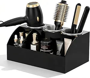 Hair Tool Organizer Countertop, Bathroom Vanity Organizers and Storage, Acrylic Hot Tools Organizer Storage for Hair Dryer, Curling Iron, Brush, Hair Straightener (Black)