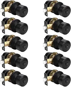 Privacy Interior Black Door Knob with Lock for Bedroom and Bathroom, Flat Indoor Keyless Door Lock for Bedrooms, Modern Matte Black Door Handles Interior 10 Pack