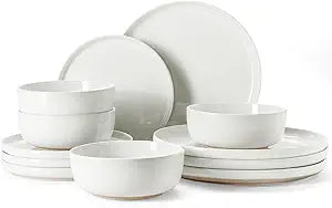 Famiware Milkyway Plates and Bowls Set, 12 Pieces Dinnerware Sets, Dishes Set for 4, White
