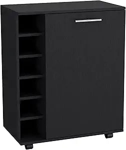 Tuhome Wick Bar Cart with Integrated Wine Storage, Spacious Interior Cabinet, Smooth-Rolling Casters and Expansive Top Platform Offering Mobile Home Entertainment, Modern Organization