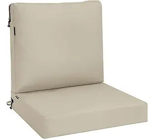 Favoyard Waterproof Outdoor Chair Cushions Set 24 x 24 Inch, High Back Patio Furniture Cushions with Non-Slip Straps, 3-Year Color Fastness High Resilience Thick Pads, Removable Cover, Beige