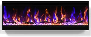30 inch Electric Fireplace, 4.3" Ultra-Thin Electric Fireplace Inserts, Ultra-Narrow Frame, Wall Mounted and Recessed Fireplace, Log & Crystal, Touch Screen & Remote Control, 1500W