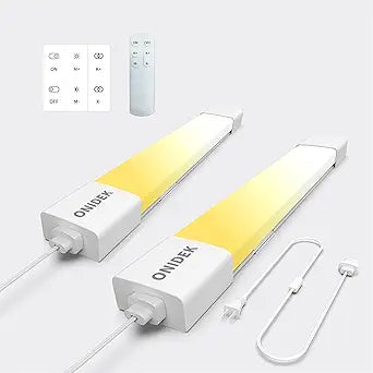 ONIDEK Under Cabinet Lights with Plug. 3000K-6500K Dimming and Color. with Wireless Control Panel and Remote Control.15W 1500LM for Garage, Kitchen, Bathroom, Closet, Office (16 inch-2pcs)