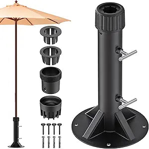 Heavy Duty Patio Umbrella Stand Base with Steel Hand Screws, Outdoor Deck Bracket for Poles up to 2", Full Welding, 4 Fixed Sleeve Windproof Design for Patio, Deck, Poolside, Garden