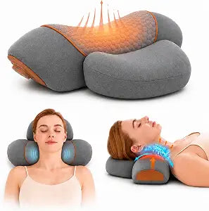 3 in 1 Heated Neck Massage Pillows with Heat for Pain Relief Deep Tissue, Rechargeable Cervical Neck Hump Corrector, Wireless Pillow Supports (No Washable Cover)