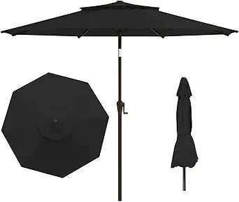 Outdoor Patio Umbrella, 2 Tiers Market Table Umbrella with 8 Sturdy Ribs, Push Button Tilt and Crank, UPF50+ UV Protection for Deck, Pool, Garden and Backyard