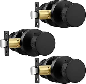 Probrico Round Privacy Door Knobs, Black Interior Door Knobs, Black Door Knobs for Bedroom and Bathroom, 3 Pack