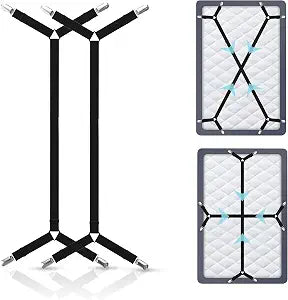 Bed Sheet Holder Straps, Adjustable Elastic, 2pcs Set, Black