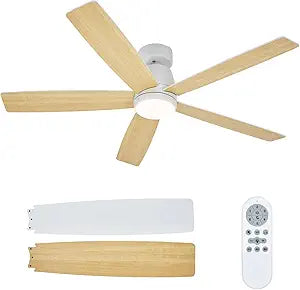 IDEALHOUSE Modern 52" Ceiling Fan with Dimmable LED Light - 3-Color Temperature - Silent Reversible DC Motor - 6-Speed Remote - Energy Efficient Flush Mount for Bedroom, Living Room, Dining Room -