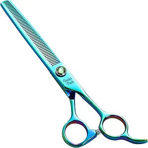 7'' Green Thinning Dog Grooming Scissors Pet Shears with Ergonomic Offest Handle and Simulated Emerald Screw 440C Grooming Scissors Trimming Shears Durable and Sharp