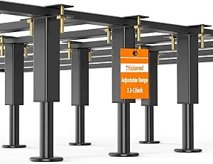 Bed Support Legs, 6PCS Replacement Adjustable Bed Risers, 7.3-12 in Heavy Duty Metal Furniture Feet with Non-Slip Rubber Base for King Queen Slats, Couch, Table, Sofa