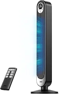 DREO Tower Fan for Bedroom, 28 ft/s, 20dB Quiet Oscillating Bladeless Fan with Remote, 9 Speeds, 4 Modes, 12H Timer, LED Display, Standing Floor Fan Powerful for Indoor Home Office Room, 42 Inch