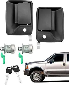 Exterior Door Handles, w/ Lock Cylinders & Keys, Compatible with 1999-2016 Ford F250 F350 F450 F550 Super Duty, 2000-2005 Ford Excursion, Front Left Driver & Right Passenger Side, OE# 79306 79307